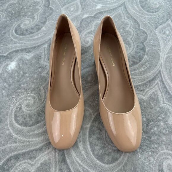 Womens Stuart Weitzman Holly Block Heel Patent Leather Pumps - Picture 4 of 5